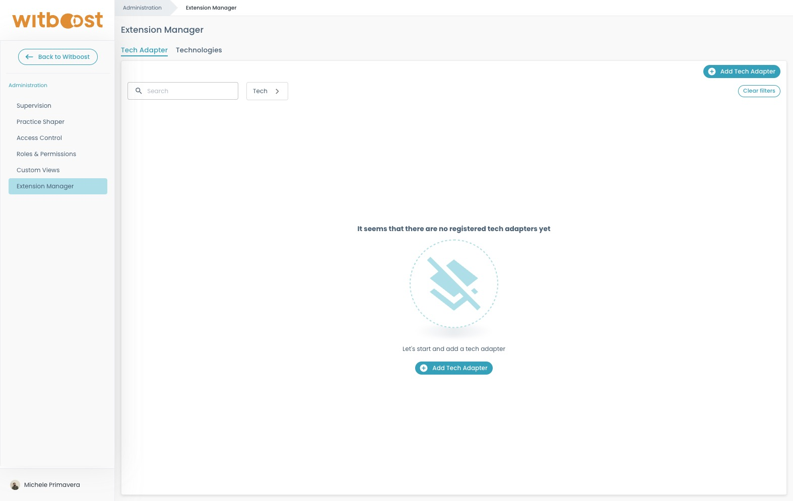 Extension Manager page